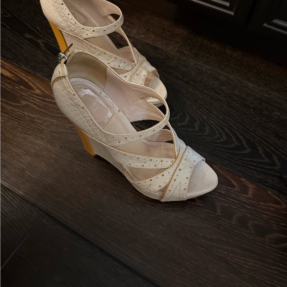 Dior White Croc-Embossed Wedge Sandals with Yellow Heel - Picture 2 of 3